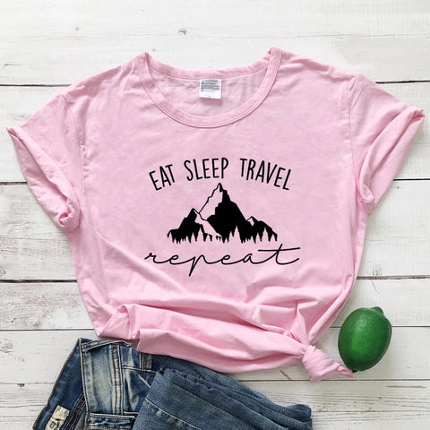 Image of Eat Sleep Travel Repeat Mountains Tee Shirt