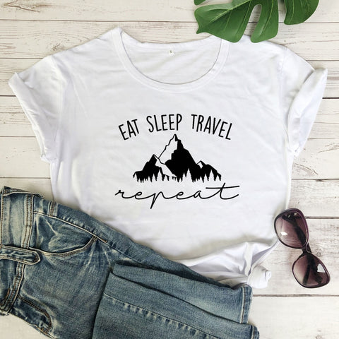 Image of Eat Sleep Travel Repeat Mountains Tee Shirt