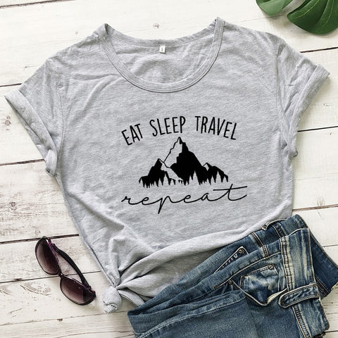 Image of Eat Sleep Travel Repeat Mountains Tee Shirt