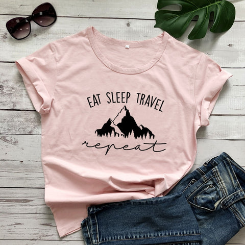 Image of Eat Sleep Travel Repeat Mountains Tee Shirt