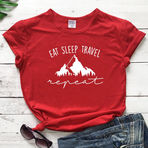 Image of Eat Sleep Travel Repeat Mountains Tee Shirt