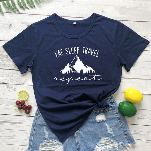 Image of Eat Sleep Travel Repeat Mountains Tee Shirt