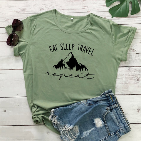 Image of Eat Sleep Travel Repeat Mountains Tee Shirt