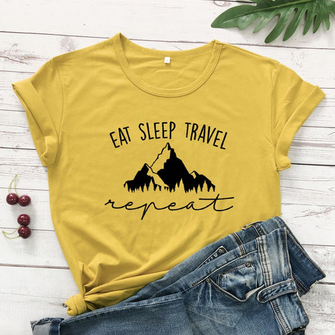 Image of Eat Sleep Travel Repeat Mountains Tee Shirt