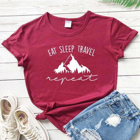 Image of Eat Sleep Travel Repeat Mountains Tee Shirt